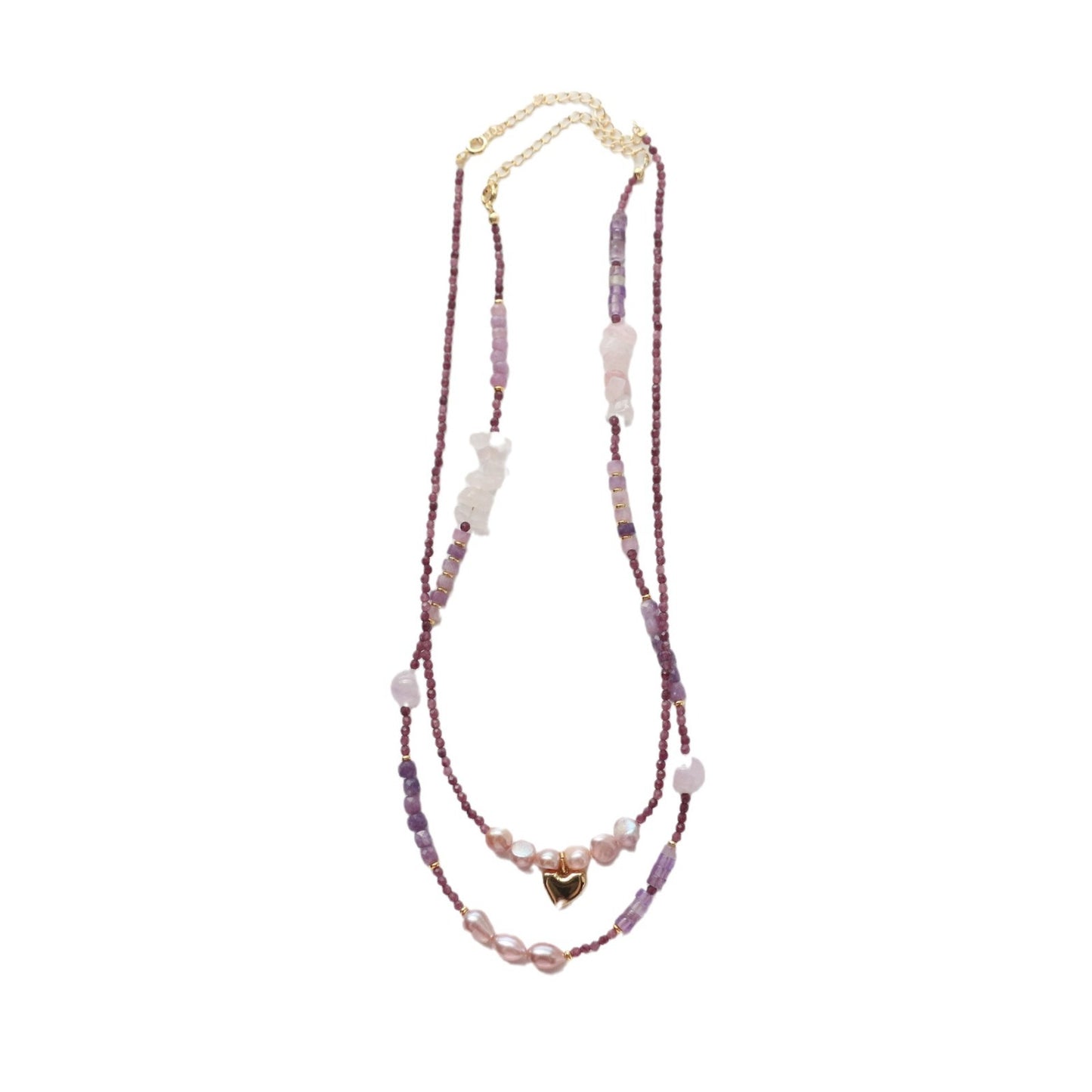 Amethyst Gemstone Pearl Beaded Handmade 18k Gold Necklace