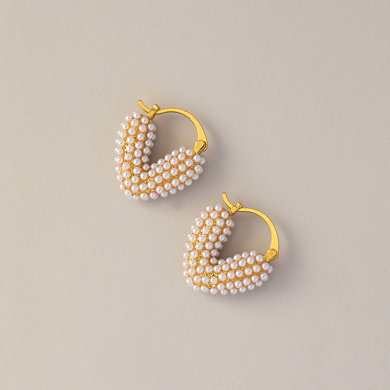 Heart-shaped Pearl Earrings with Real Gold Electroplating