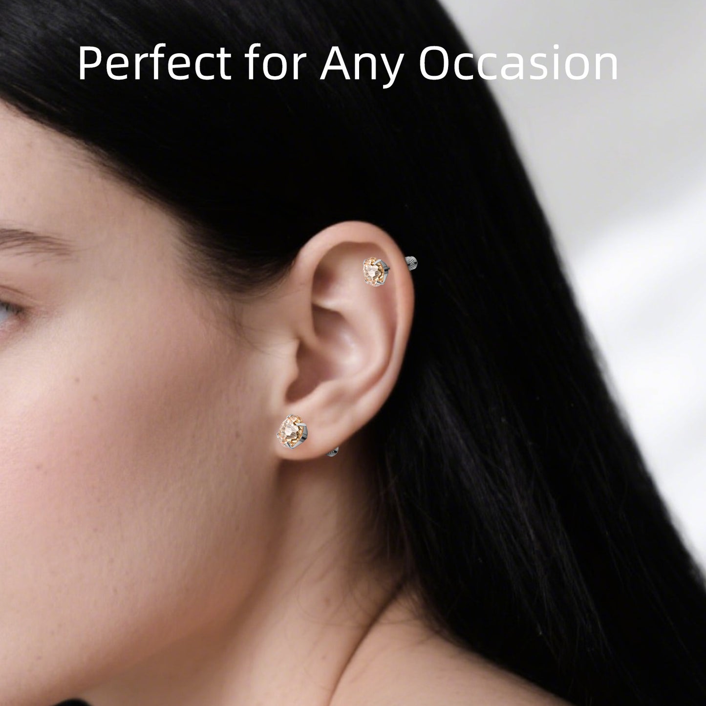 Firework-cut  Zirconia Stud Earrings G23 Titanium  AAAA + Cubic Zircon Suitable for Sensitive Ears Light Yellow