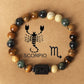 Natural Stone Beaded Bracelet with 12 Zodiac Tiger Eye Stones