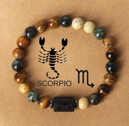 Pulsera de cuentas de piedra natural con 12 piedras del zodíaco de ojo de tigre