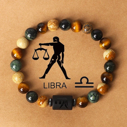 Pulsera de cuentas de piedra natural con 12 piedras del zodíaco de ojo de tigre