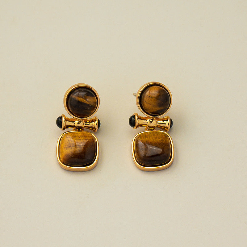 Pendientes vintage de ojo de tigre natural 