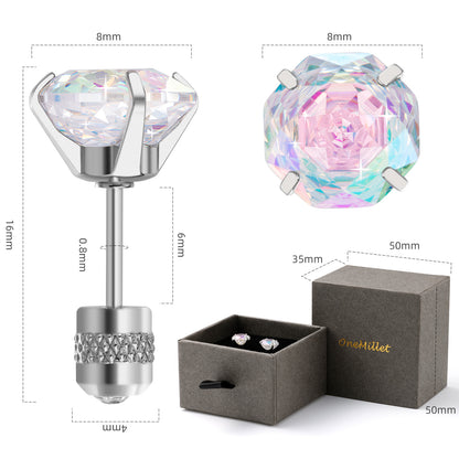 Rose-cut Zirconia Stud Earrings G23 Titanium  AAAA + Cubic Zircon Suitable for sensitive ears