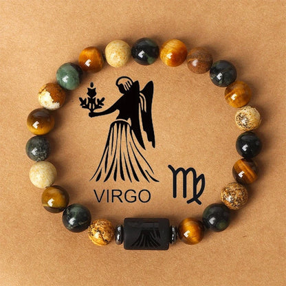 Pulsera de cuentas de piedra natural con 12 piedras del zodíaco de ojo de tigre