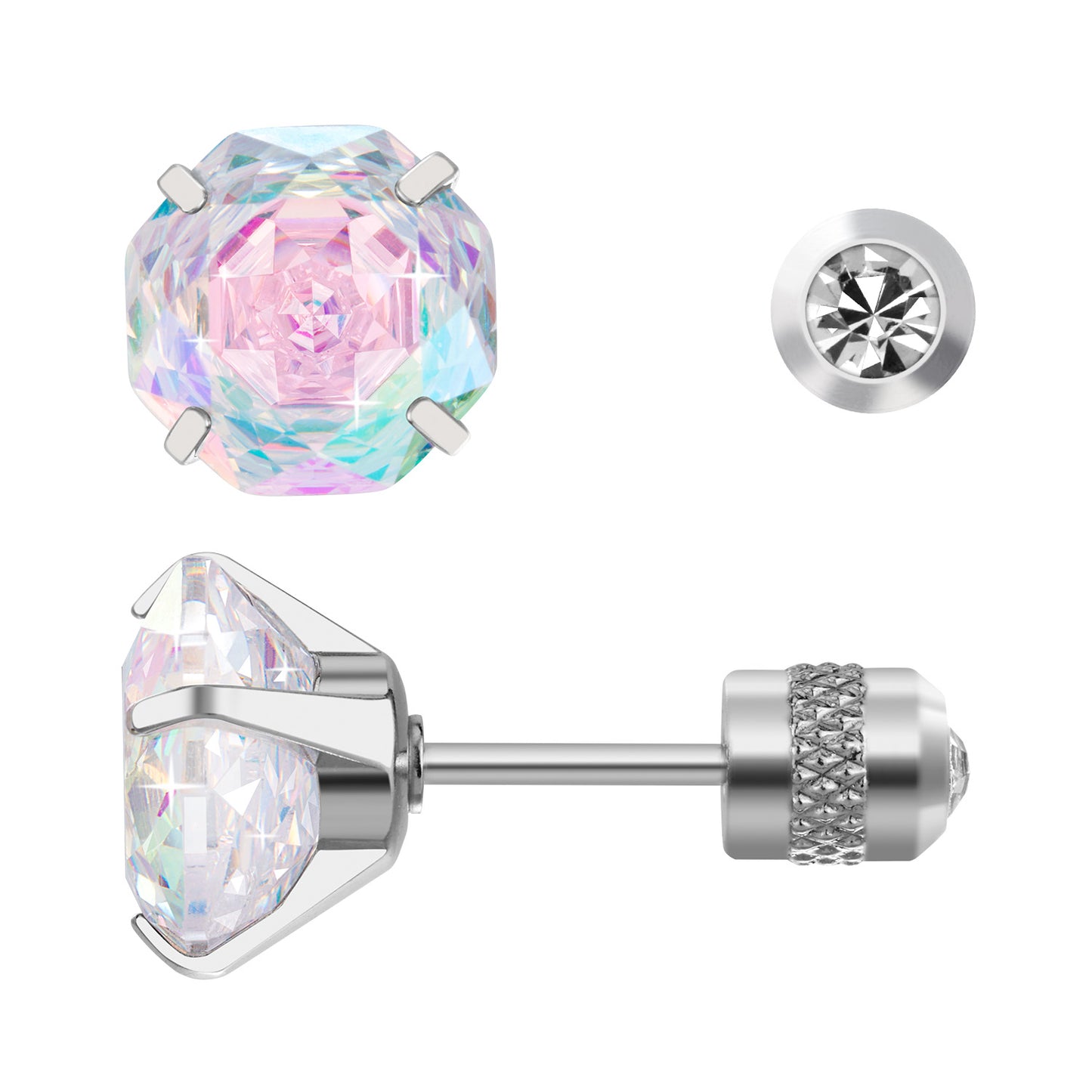 Rose-cut Zirconia Stud Earrings G23 Titanium  AAAA + Cubic Zircon Suitable for sensitive ears