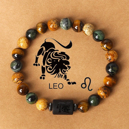 Pulsera de cuentas de piedra natural con 12 piedras del zodíaco de ojo de tigre