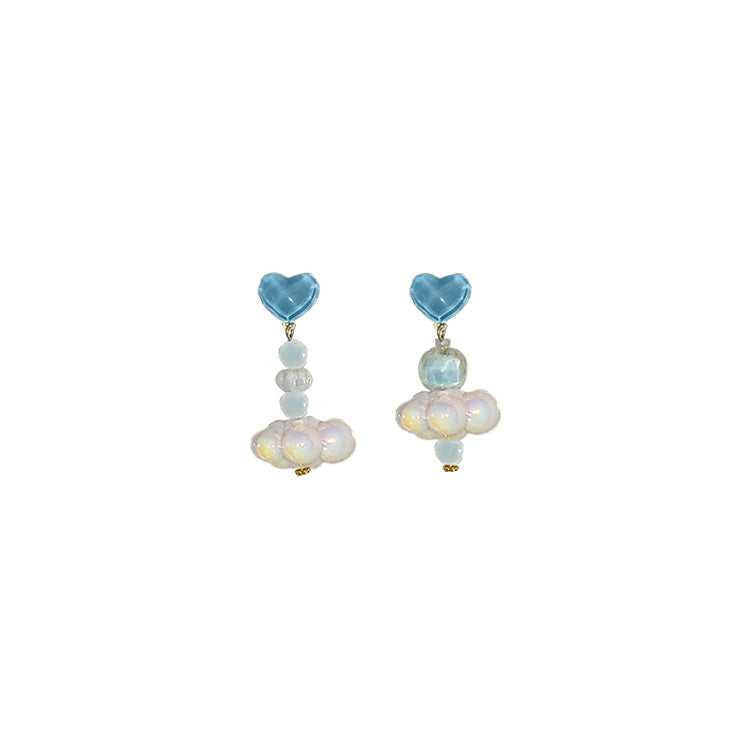 Ceramic Bead Cloud Heart Earrings Silver Needle Earring Studs