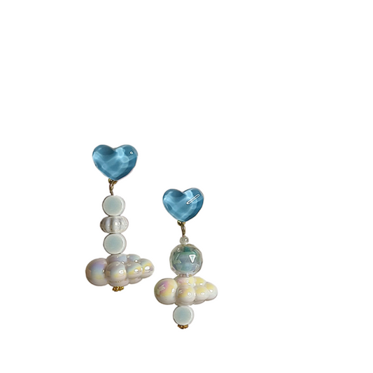 Ceramic Bead Cloud Heart Earrings Silver Needle Earring Studs