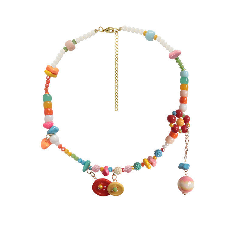 Colorful Beaded Button Handmade Necklace