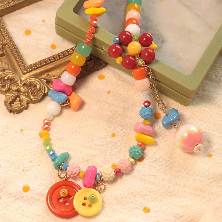 Colorful Beaded Button Handmade Necklace