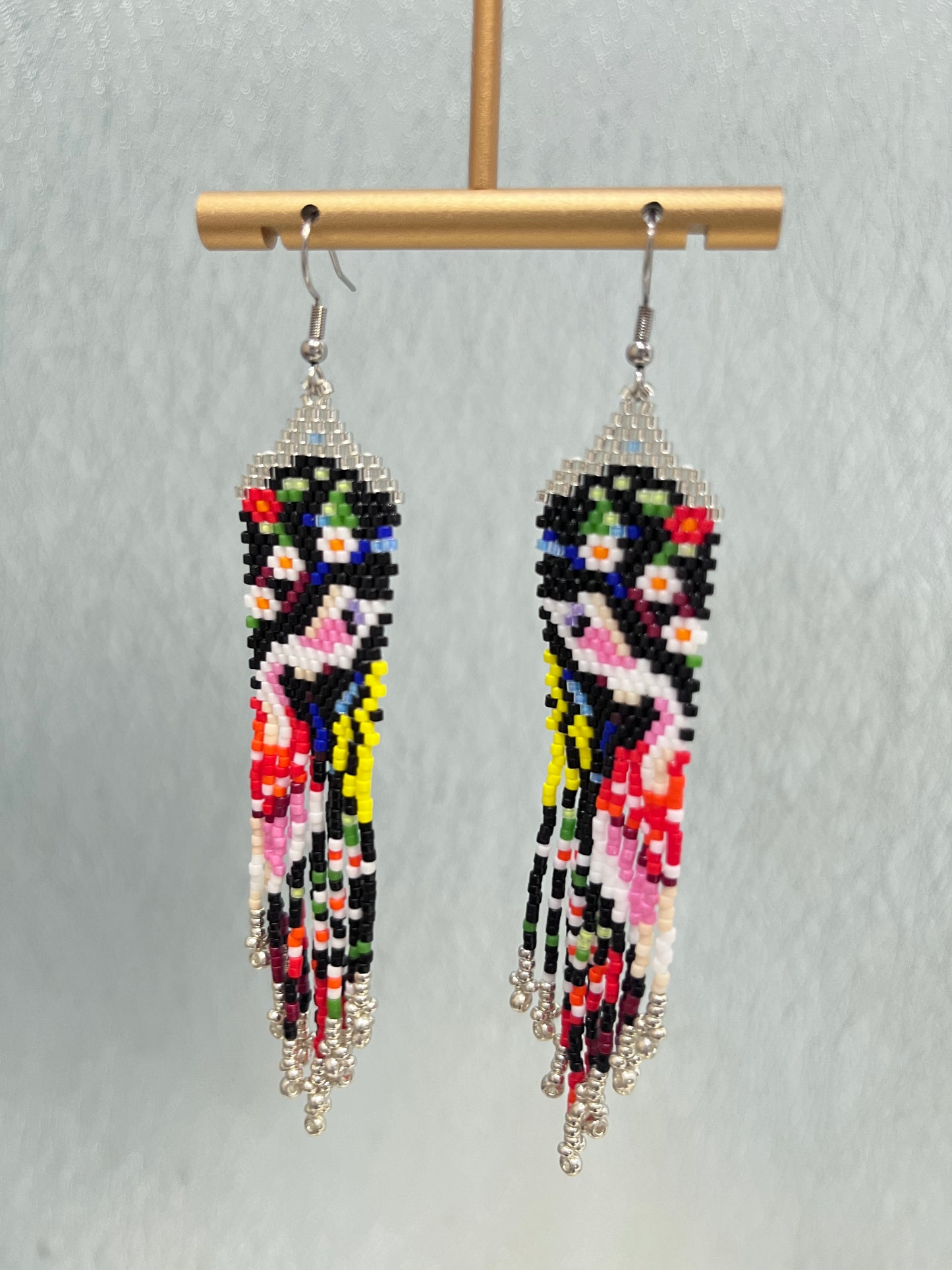 Colorful Portrait Vintage Boho Earrings  Dangling Earrings Seed Bead Handmade Tassel Earrings