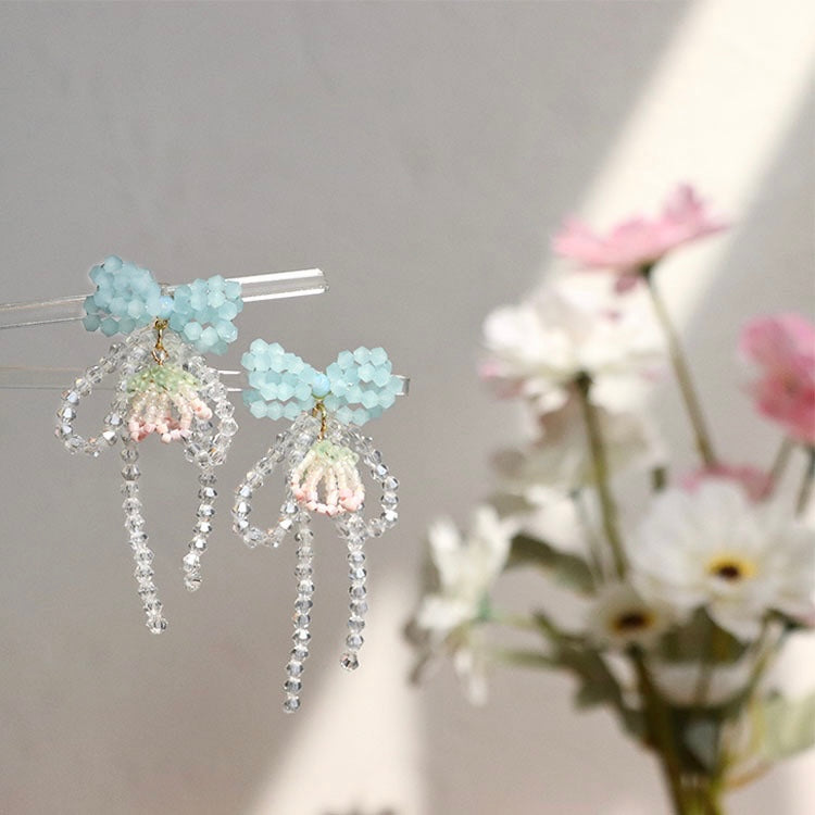 Crystal Beads Handmade Earrings  Silver Needle Earring Studs