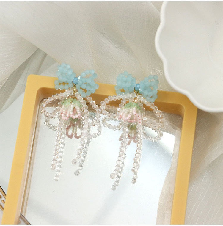 Crystal Beads Handmade Earrings  Silver Needle Earring Studs