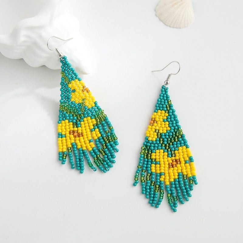 Dangling Seed Bead Handmade Tassel Earrings - Perfect for Vacation