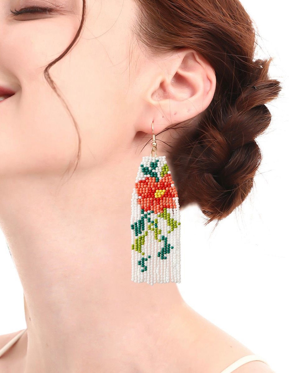 Floral Tassel Handmade Seed Bead Earrings