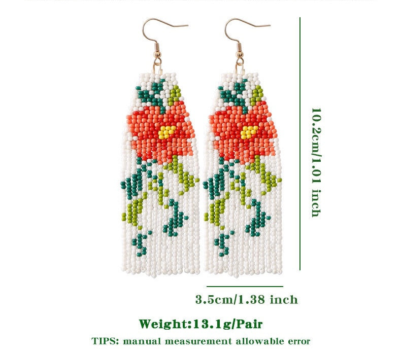 Floral Tassel Handmade Seed Bead Earrings