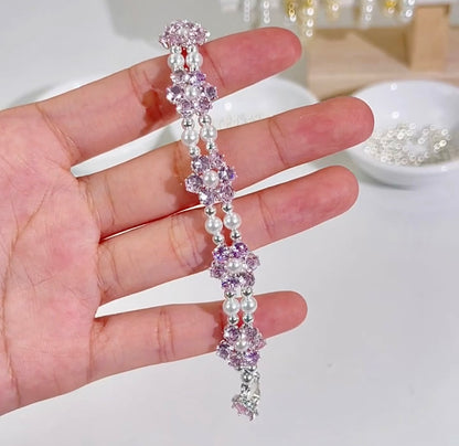 Pulsera de aguamarina y perla hecha a mano