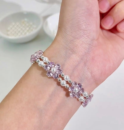 Pulsera de aguamarina y perla hecha a mano