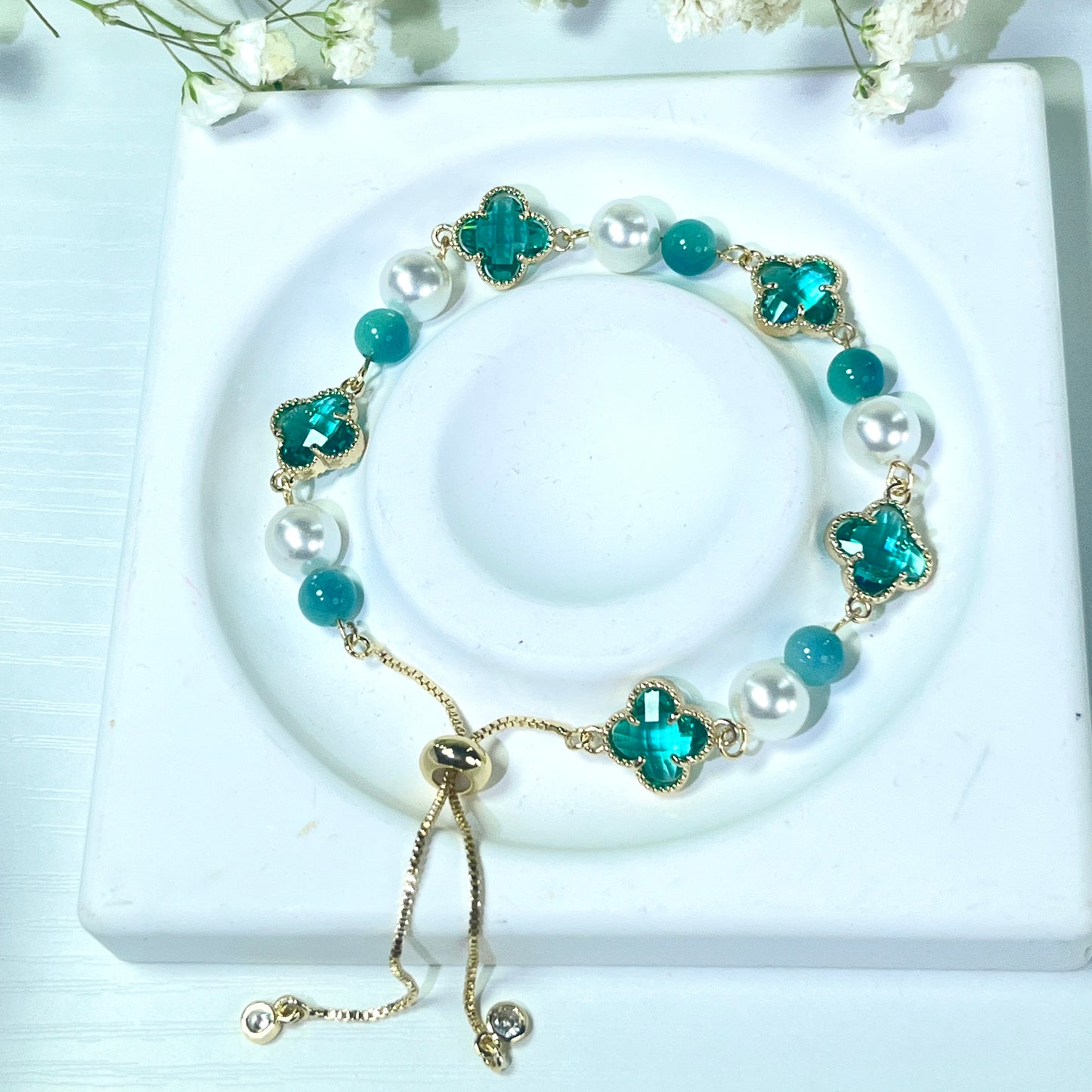 Zircon Clover Spacer Bead & Pearl Handmade Bracelet DIY Kit