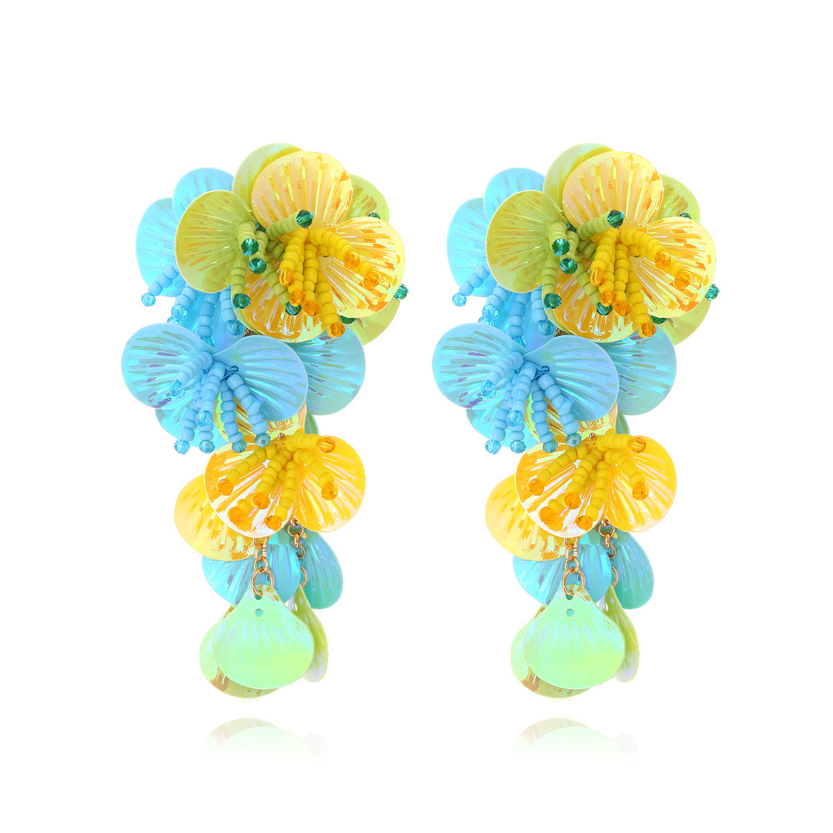 Handcrafted Beaded Earrings with Colorful Sequin Flowers