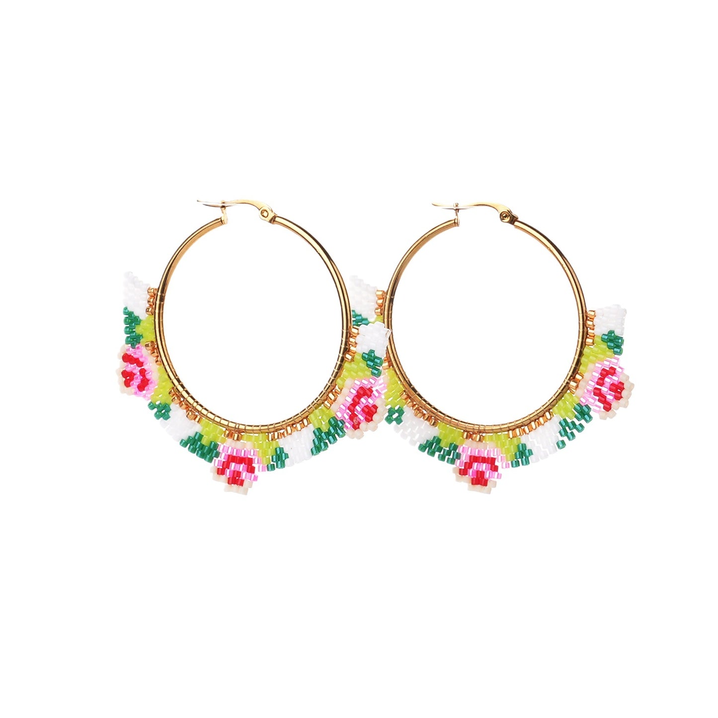 Handmade Beaded Earrings Hoop Floral Drop Earrings