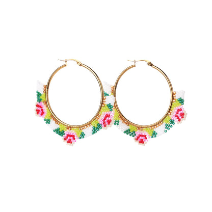 Handmade Beaded Earrings Hoop Floral Drop Earrings