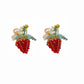 Handmade Beaded Earrings Pearl Strawberry Red Studs