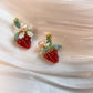 Handmade Beaded Earrings Pearl Strawberry Red Studs