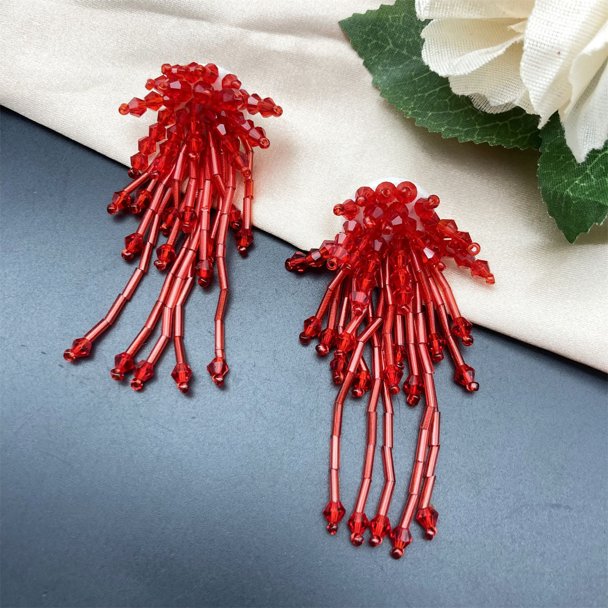 Handmade Beaded Tassel  Earrings