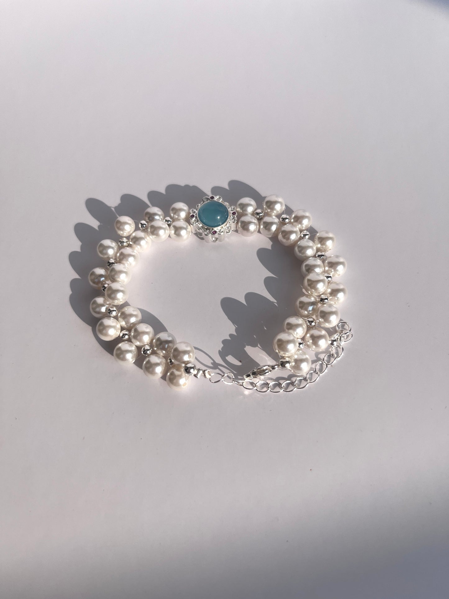 Handmade Pearl and Aquamarine Bracelet