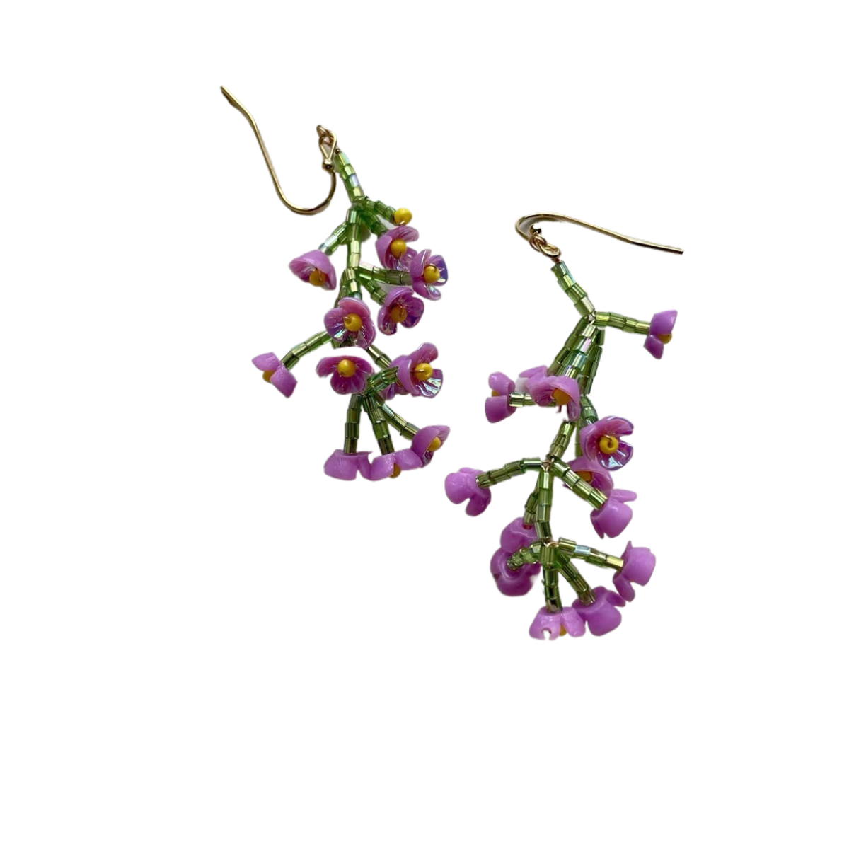 Handmade Beaded Earrings  Floral  Earrings Purple