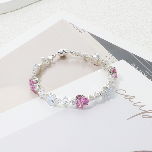 Heart-Shaped Pink Zircon Bracelet DIY Kit