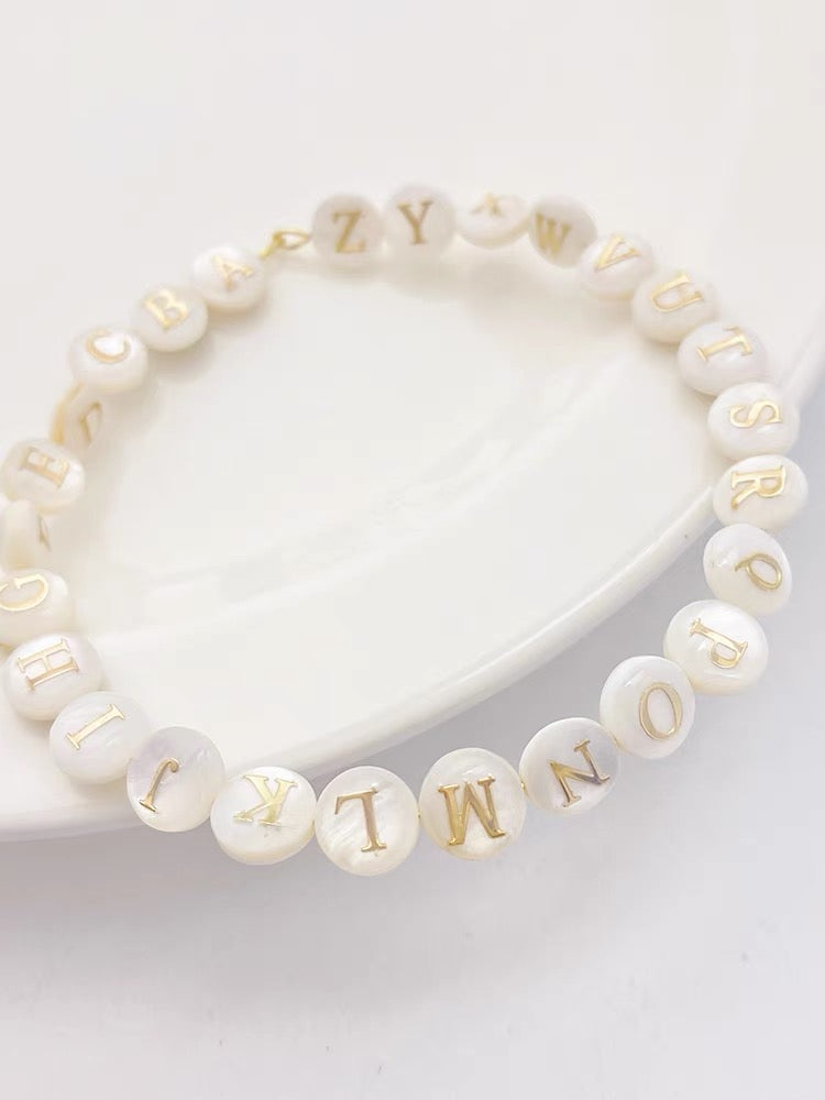 Natural Freshwater Shell Double-Sided Gold Foil Alphabet Letter Beads