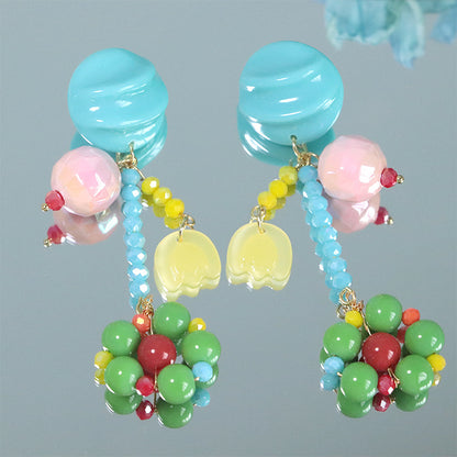 Natural Gemstone Colorful Beaded Earrings Handmade Silver Needle Earring Studs