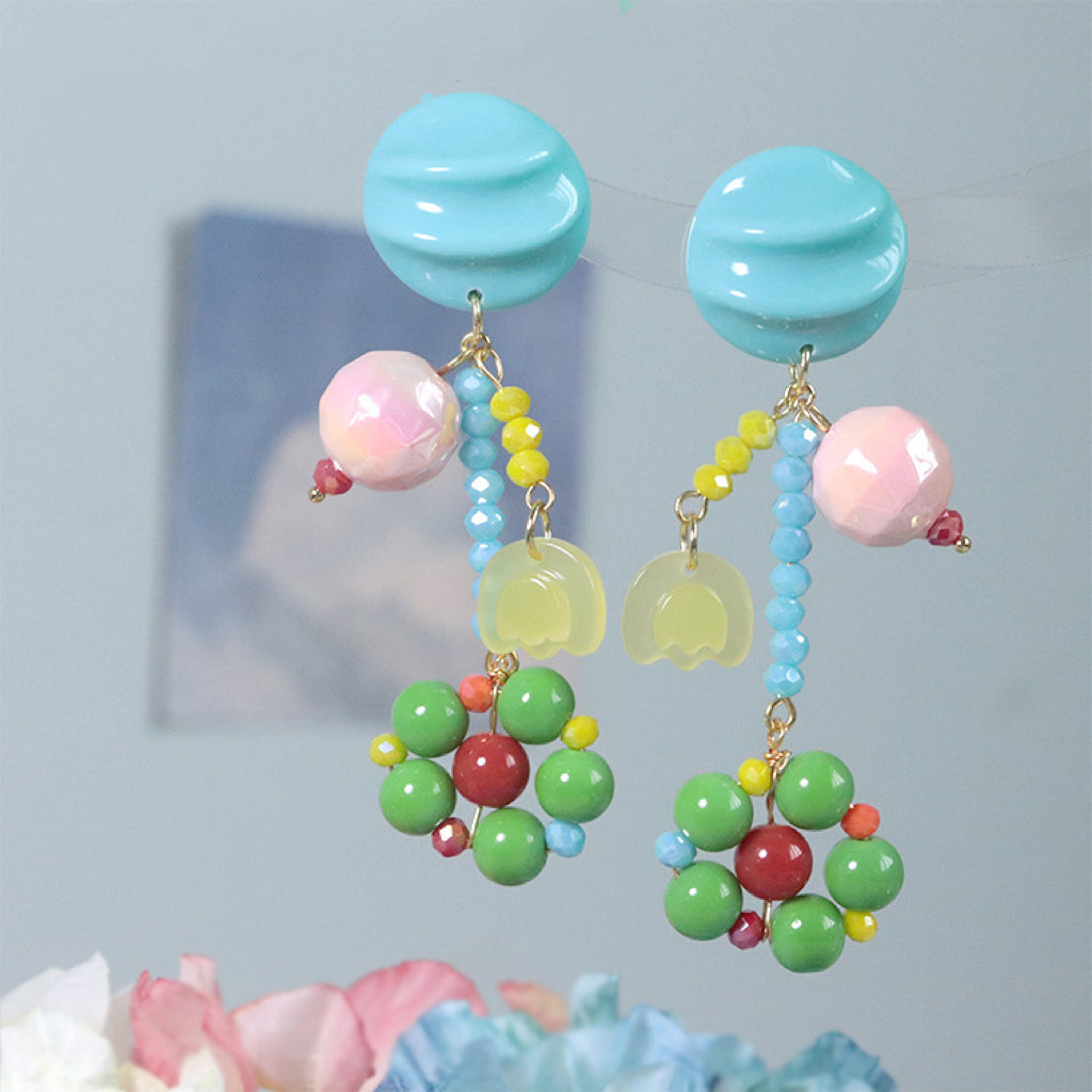 Natural Gemstone Colorful Beaded Earrings Handmade Silver Needle Earring Studs