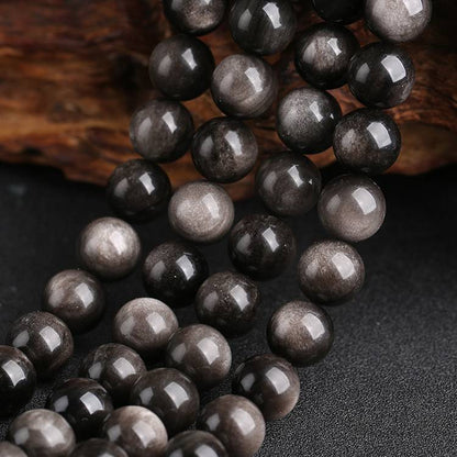 Natural Silver Black Obsidian Round Beads for Custom Jewelry Making