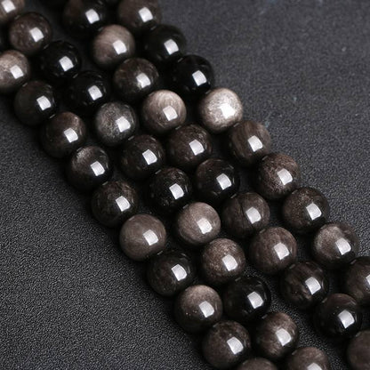 Natural Silver Black Obsidian Round Beads for Custom Jewelry Making