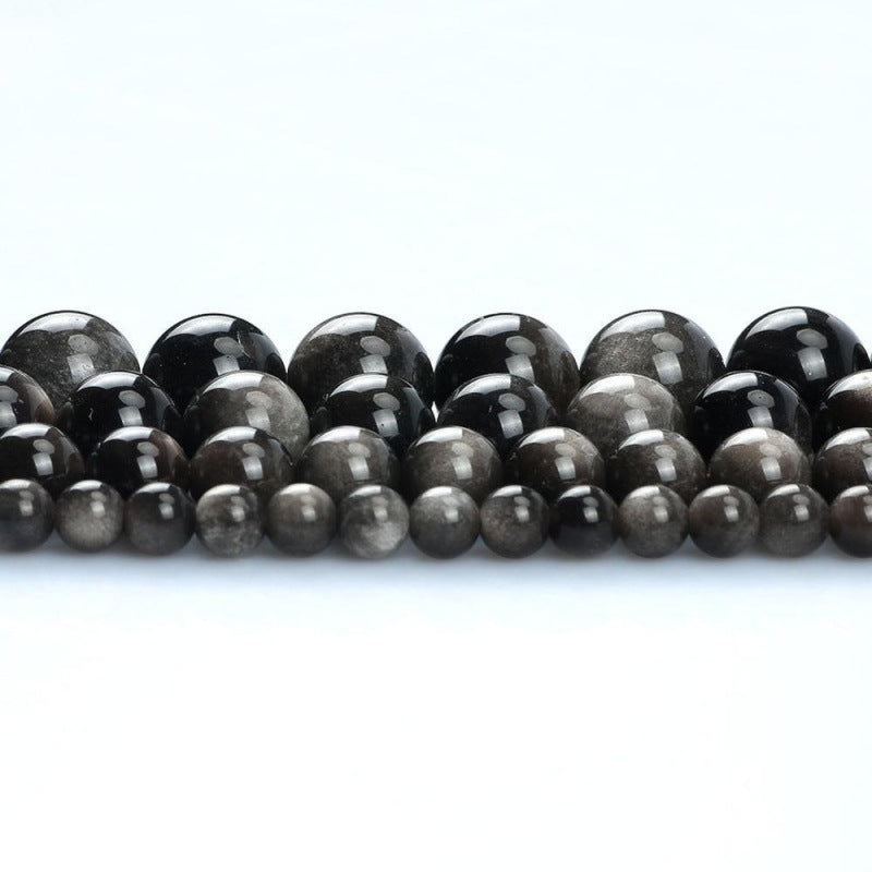 Natural Silver Black Obsidian Round Beads for Custom Jewelry Making