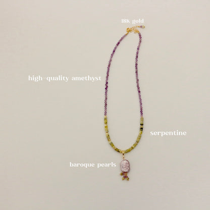 Natural Stone Pearl Handmade Jewelry Beaded Necklace Purple & Yellow