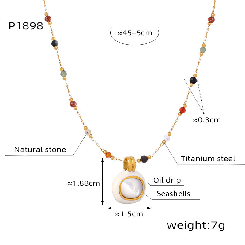 Natural Stone Clavicle Necklace for Women - 18K Gold Plated Titanium Steel Enamel Malachite Necklace