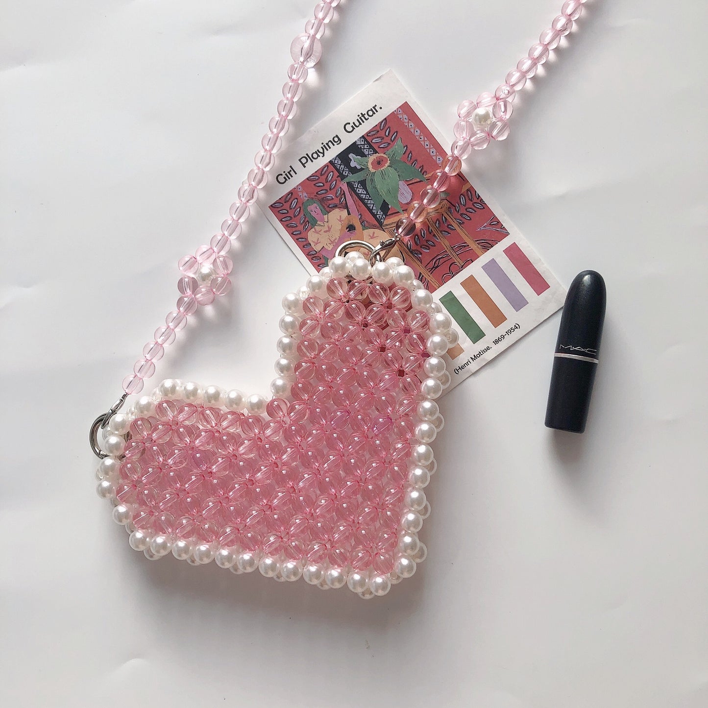 Pink Heart Beaded Handmade Shoulder Bag Crossbody Bag