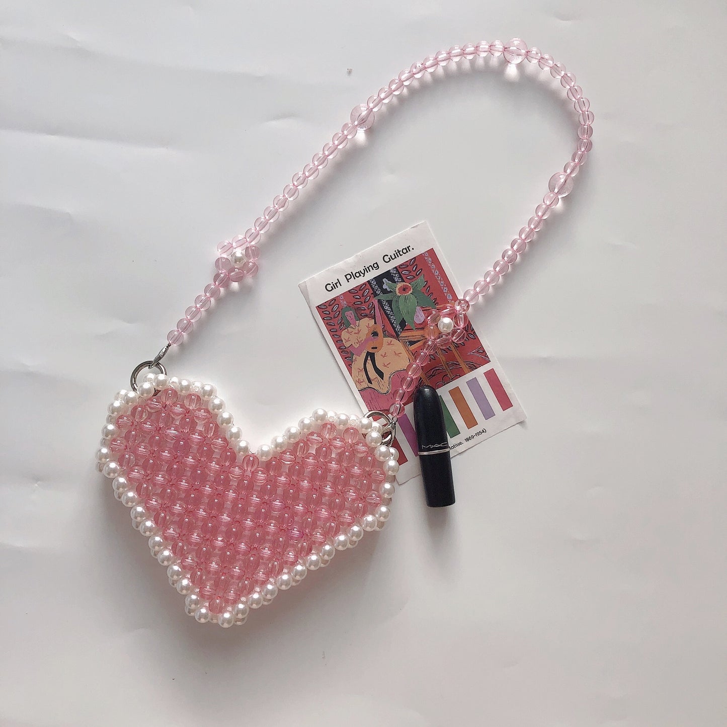 Pink Heart Beaded Handmade Shoulder Bag Crossbody Bag