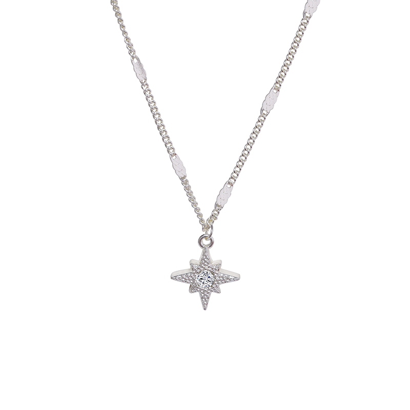 Platinum Eight-Point Star Pendant Necklace