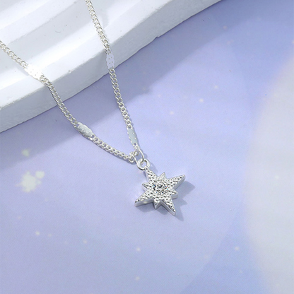 Platinum Eight-Point Star Pendant Necklace