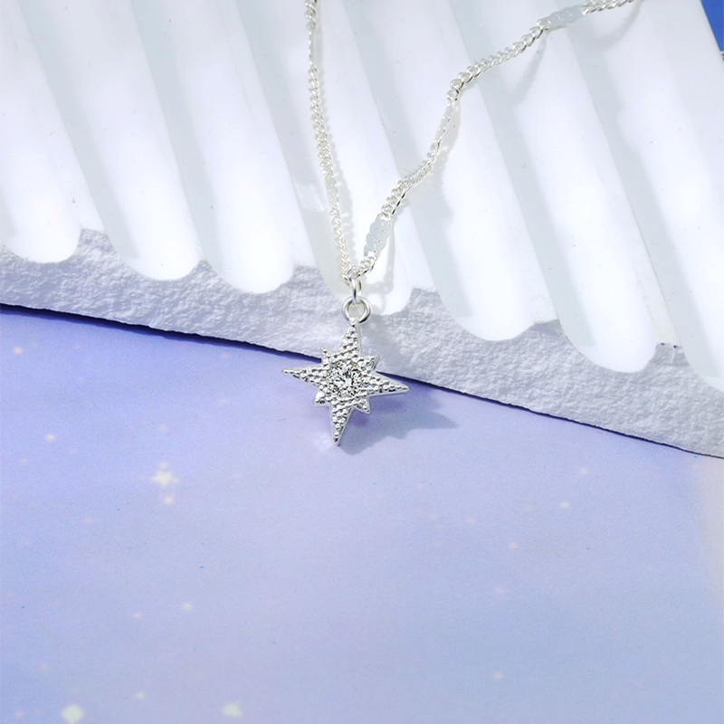 Platinum Eight-Point Star Pendant Necklace