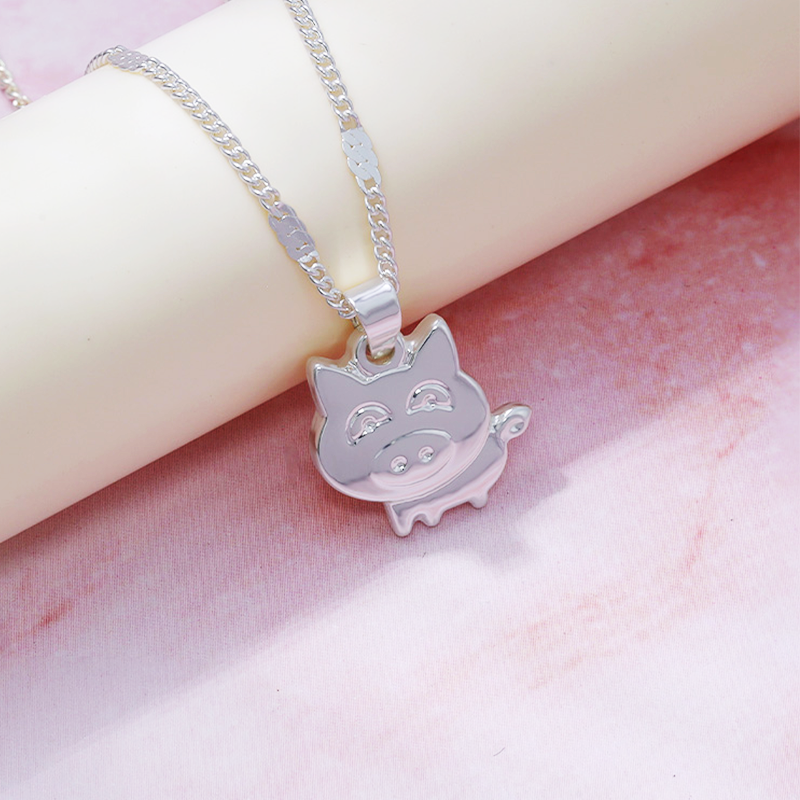 Platinum Pig Pendant Necklace