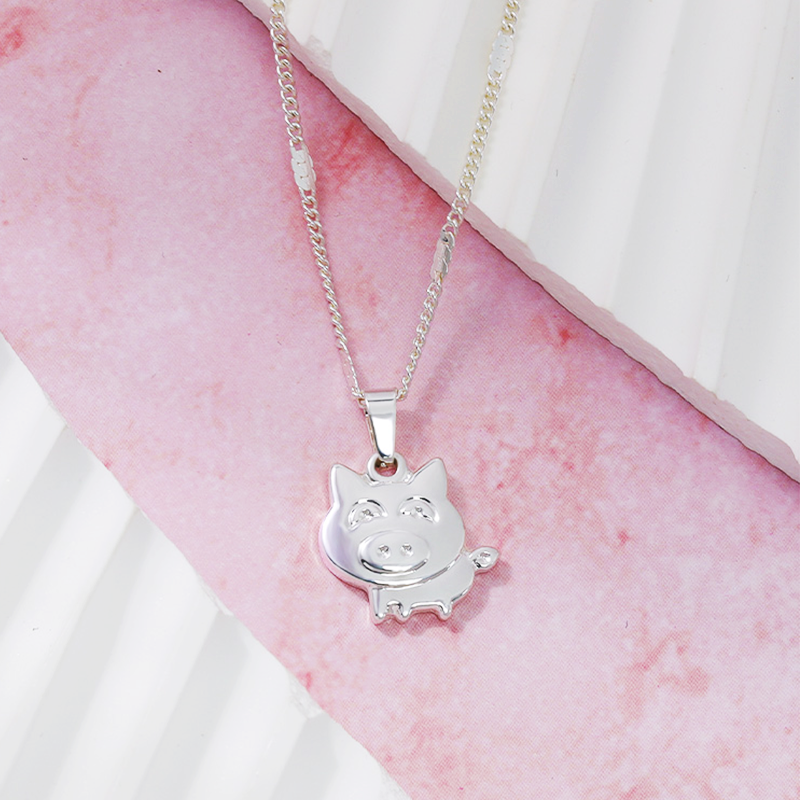 Platinum Pig Pendant Necklace