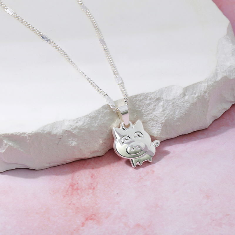 Platinum Pig Pendant Necklace