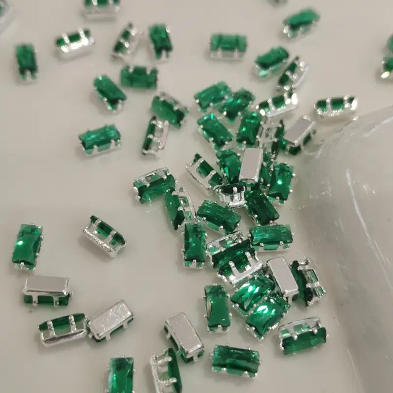 Rectangular Zircon Zirconia Beads with Thick Silver Plated 50 Beads 3*6MM